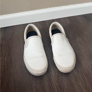 White Leather Vans Classic Slip-On Sneakers